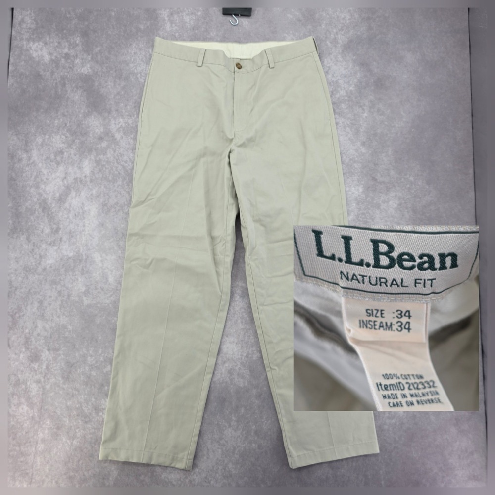 LL Bean Natural Fit Khaki Chino Pants Mens 34x34 Tan Cotton Twill Fits (36x31)